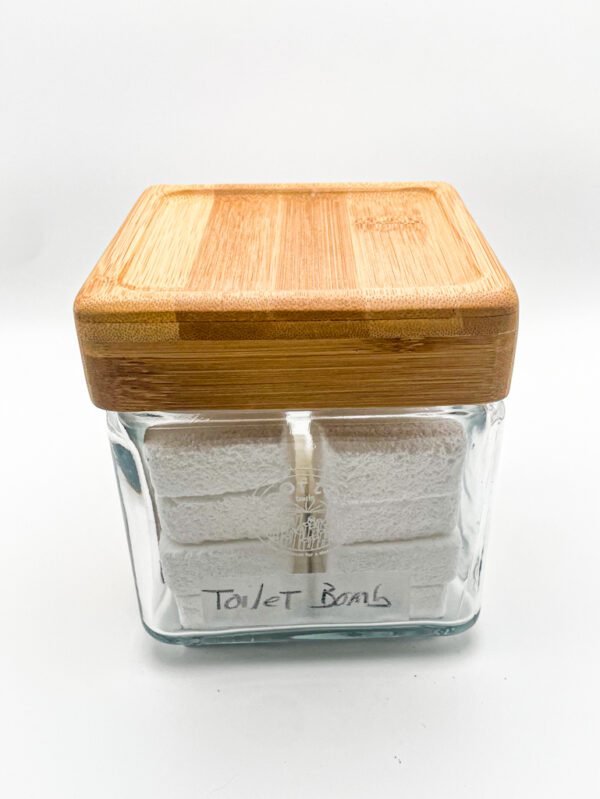 glass jar with toilet bombs